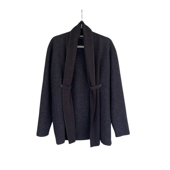 Elena Solano Sweaters - Elena Solano Cardigan Sweater Size XL Wool Open Front Shawl Collar Brown